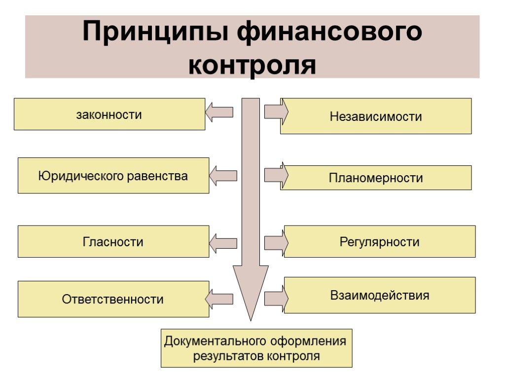 Принципы финансового контроля законности Юридического равенства Гласности Ответственности Регулярности Независимости Планомерности Взаимодействия Документального оформления